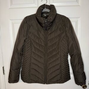 Kenneth Cole Reaction Women's Down Feather Puffer Jacket Brown Size Large GUC